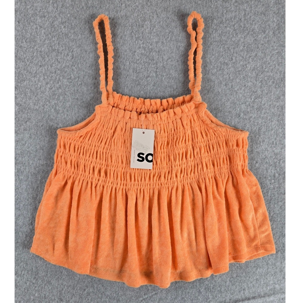 SO Orange‎ Terry Cloth Smocked Babydoll Tank Top Womens X-large Sleeveless NEW